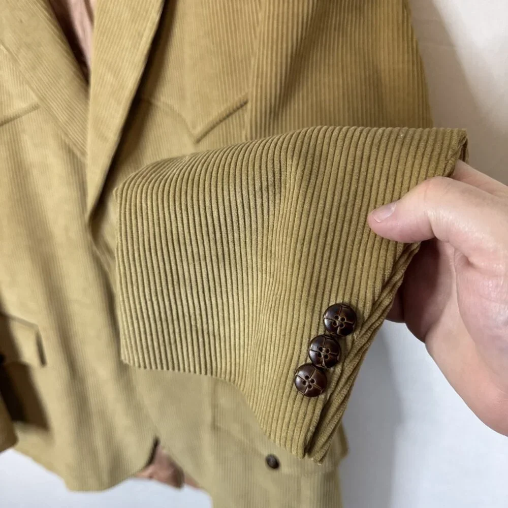 Vintage 1970s Men 42 Harrodale Tan Corduroy Western‎ Rodeo Blazer Sports Coat